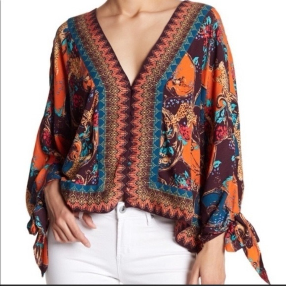 Free People Catch Me If You Can Top Dolman Sleeves Multi Orange XS - Picture 3 of 10